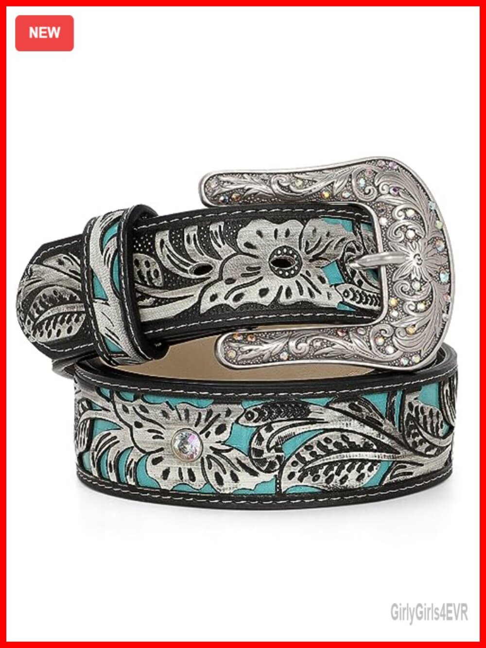 Western Belt Women PU Leather Rhinestone Buckle Cowgirl Jeans
